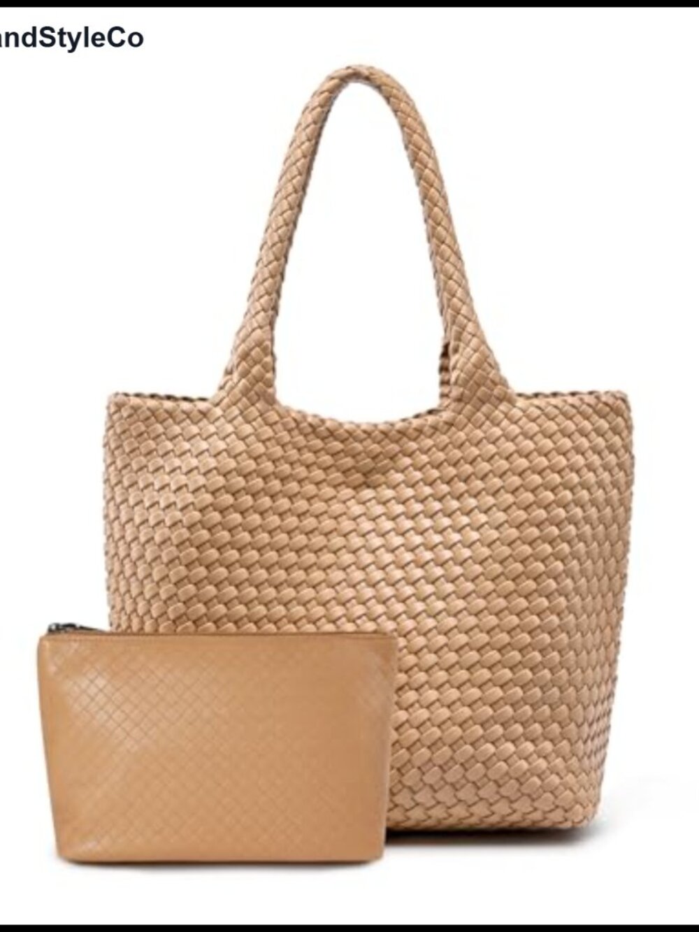 Woven Faux Leather Large Tote Bag for Women with Clutch